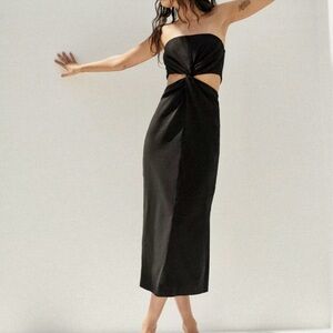 Zara Black linen midi dress with cut outs